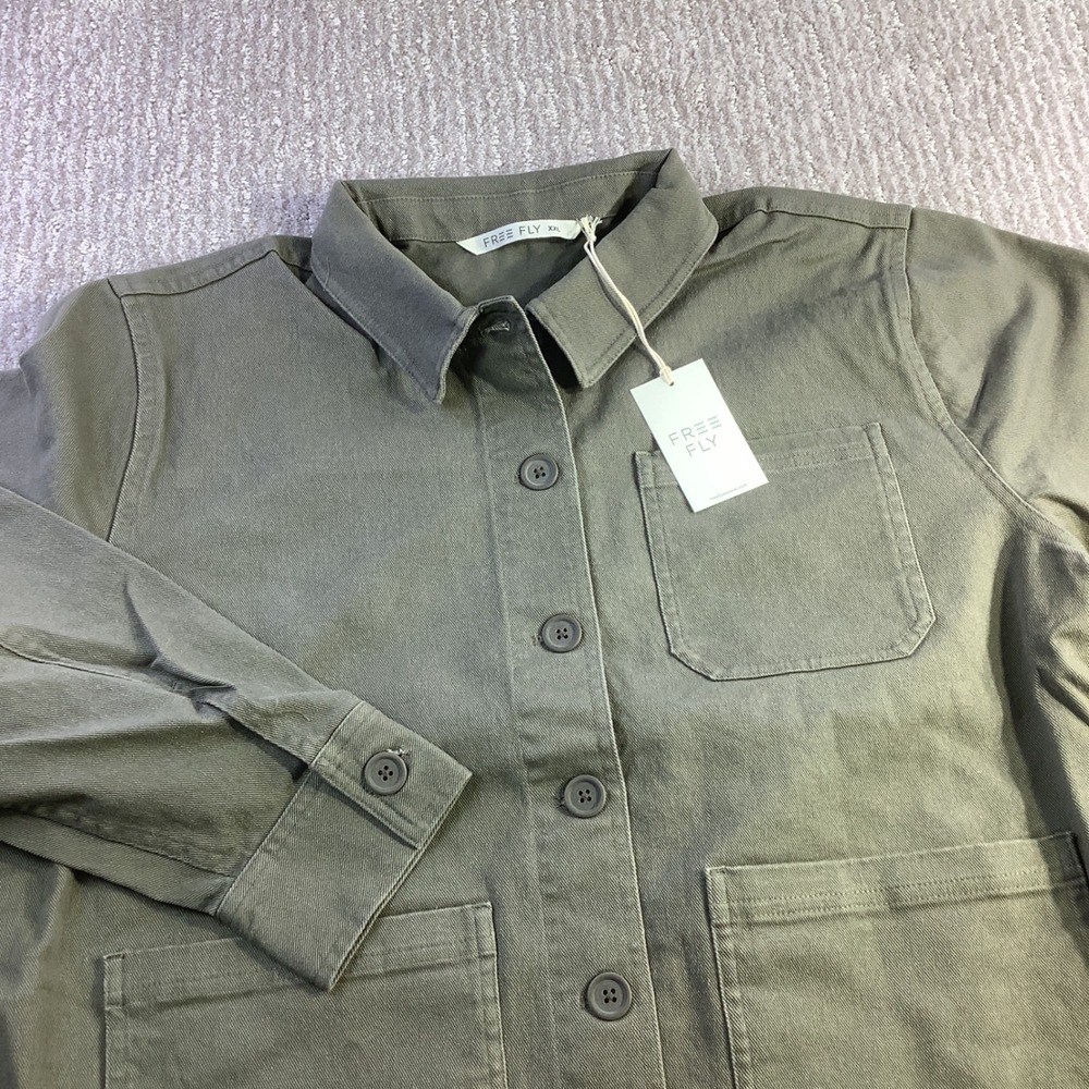 Free Fly Womens Folly Twill Chore Coat Shirt Jacket Olive Green Size XXL NWT‎
